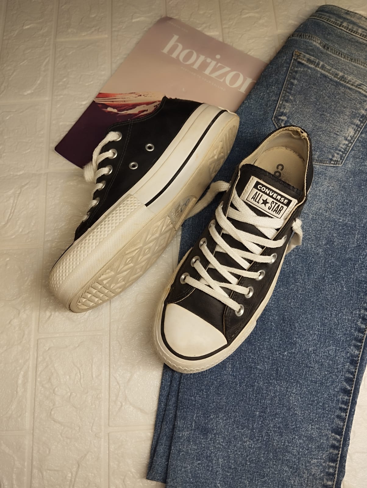 Black low rise leather platform